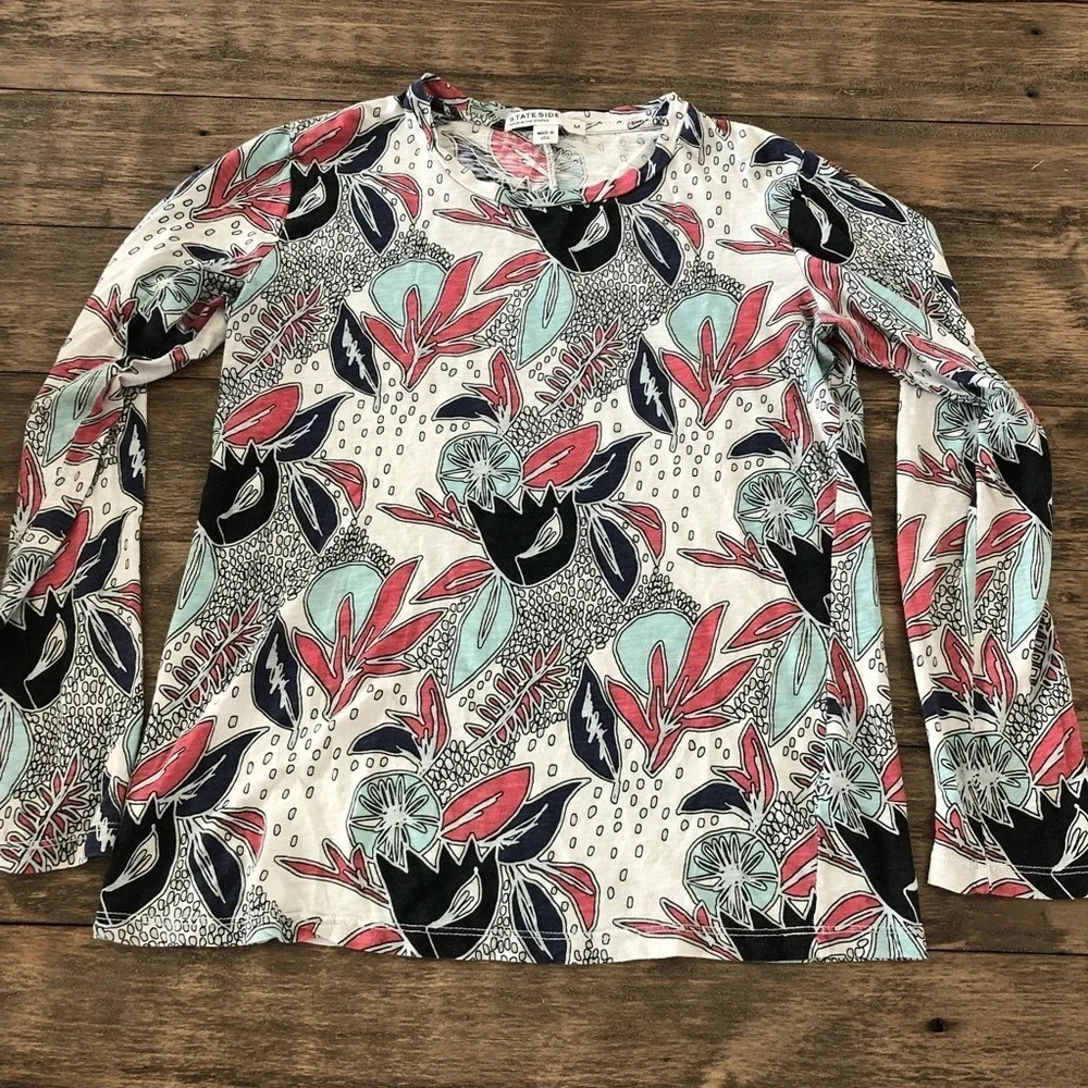 Stateside Medium Floral Supima Cotton Tee‎ Top Blue
